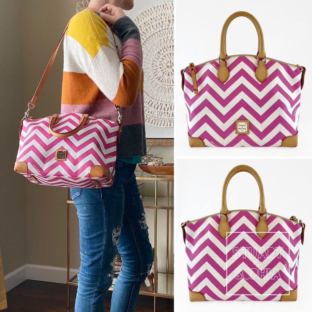 Dooney & Bourke Pink Chevron Convertible Zip Satchel with Crossbody Strap